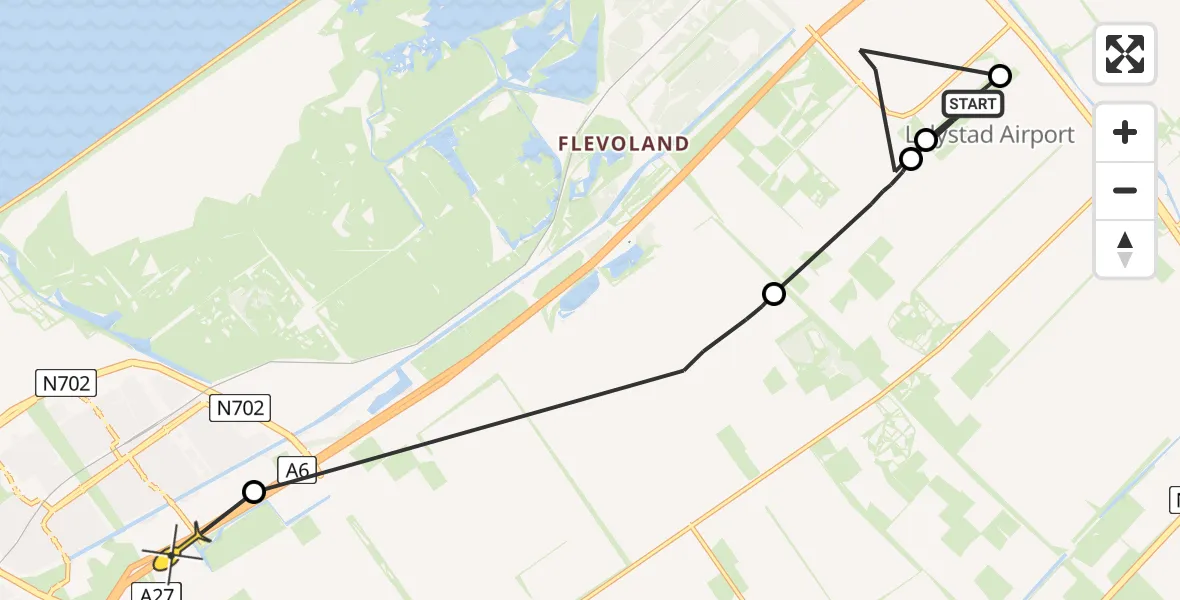 Vluchtroute Politiehelikopter van Lelystad Airport naar Zeewolde