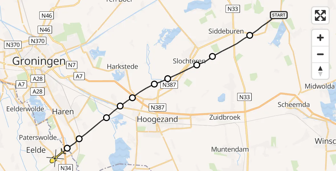 Routekaart van de vlucht: Lifeliner 4 naar Groningen Airport Eelde