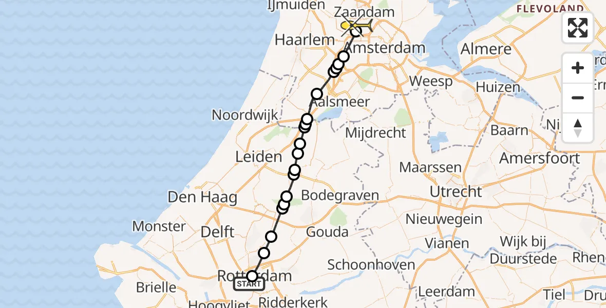 Routekaart van de vlucht: Lifeliner 1 naar Amsterdam Heliport