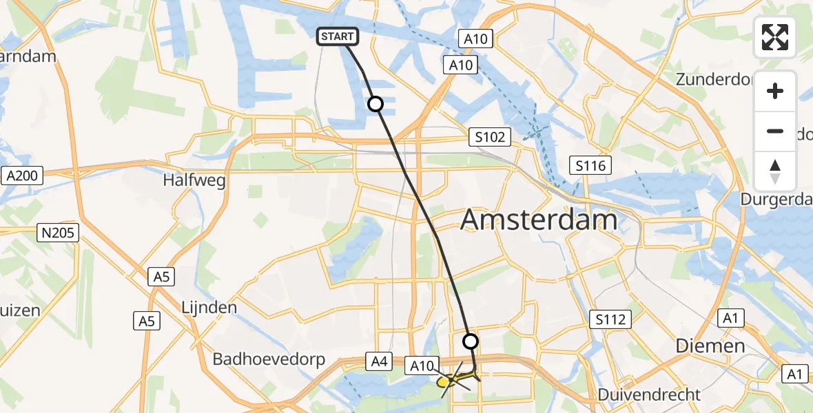 Routekaart van de vlucht: Lifeliner 1 naar VU Medisch Centrum Amsterdam