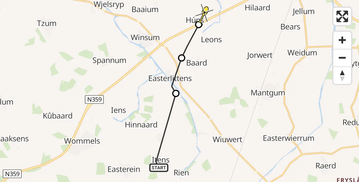Routekaart van de vlucht: Ambulancehelikopter naar Húns