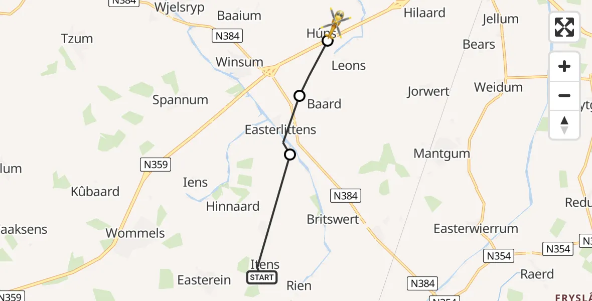 Vluchtroute Ambulancehelikopter Itens - Húns, 05 juli 2022, 14:14