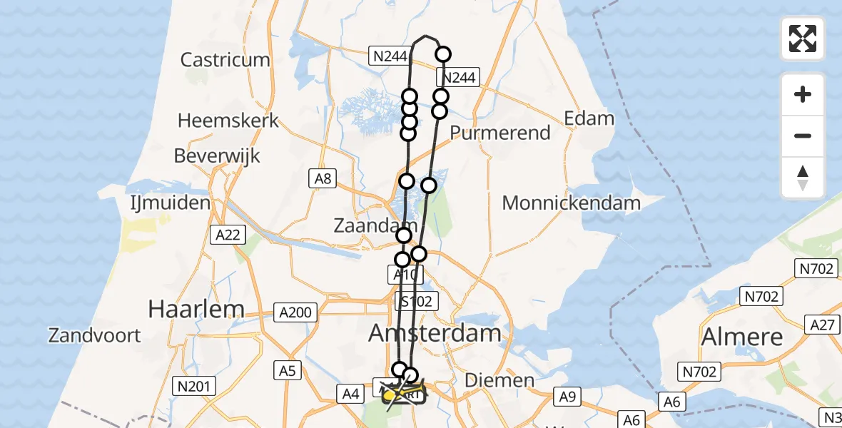 Routekaart van de vlucht: Lifeliner 1 naar VU Medisch Centrum Amsterdam
