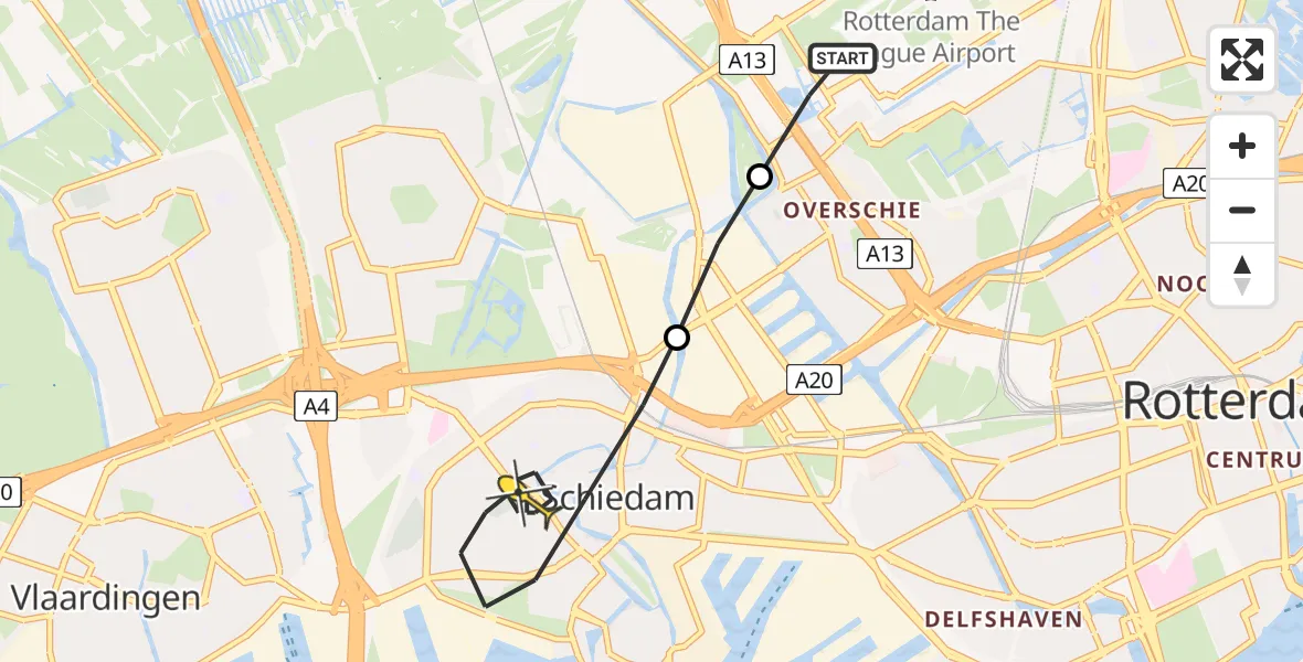 Routekaart van de vlucht: Lifeliner 2 naar Schiedam