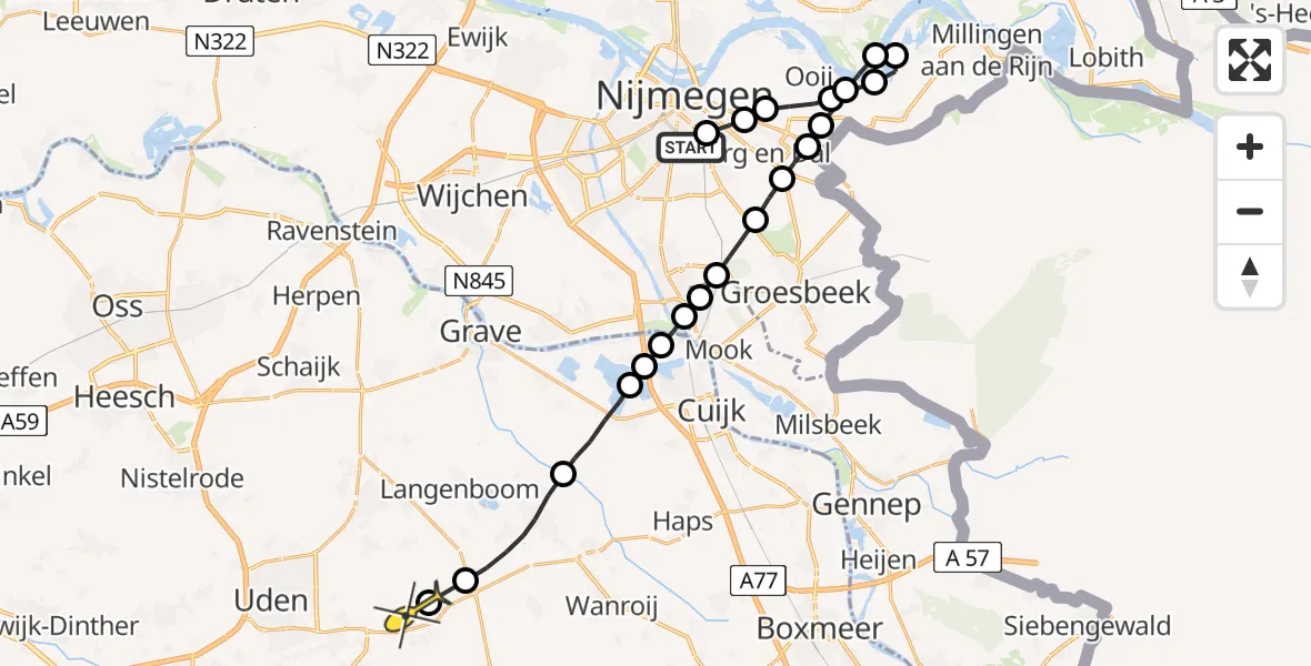 Routekaart van de vlucht: Lifeliner 3 naar Vliegbasis Volkel