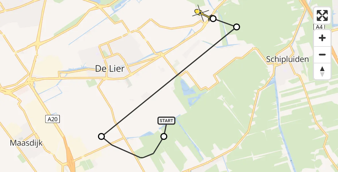 Routekaart van de vlucht: Politieheli naar Schipluiden