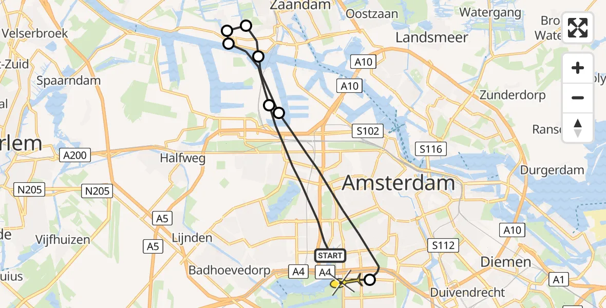 Routekaart van de vlucht: Lifeliner 1 naar VU Medisch Centrum Amsterdam