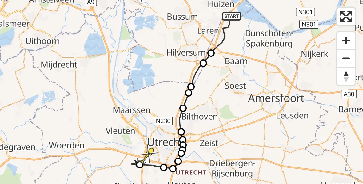 Routekaart van de vlucht: Politiehelikopter naar Utrecht