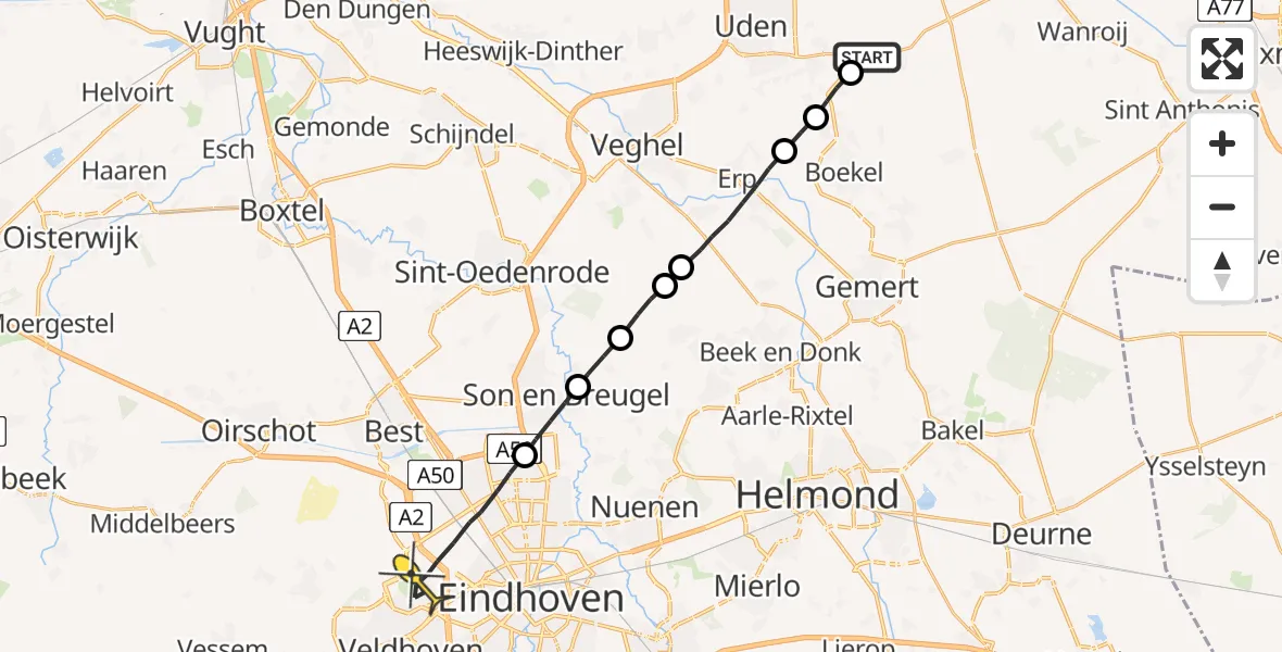 Routekaart van de vlucht: Lifeliner 3 naar Eindhoven