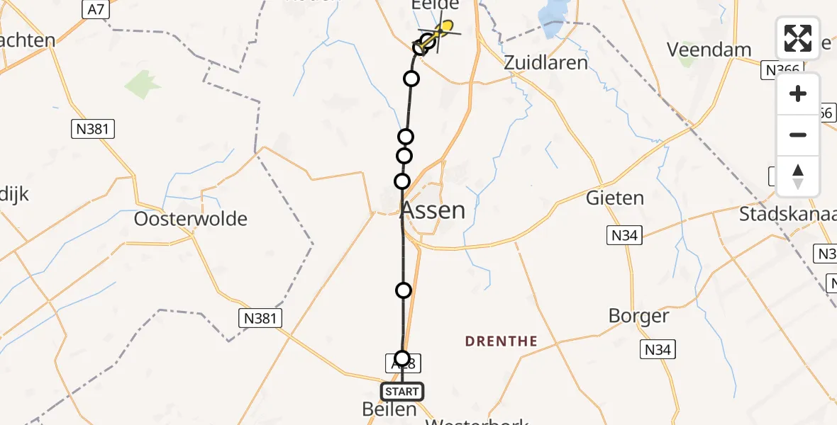 Routekaart van de vlucht: Lifeliner 4 naar Groningen Airport Eelde