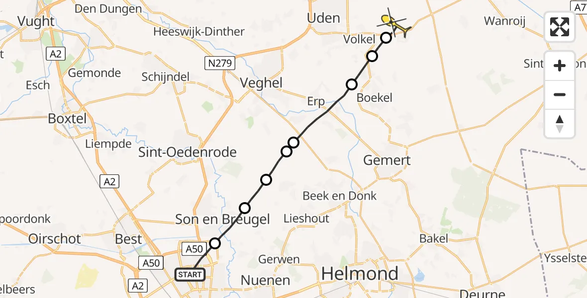 Routekaart van de vlucht: Lifeliner 3 naar Vliegbasis Volkel