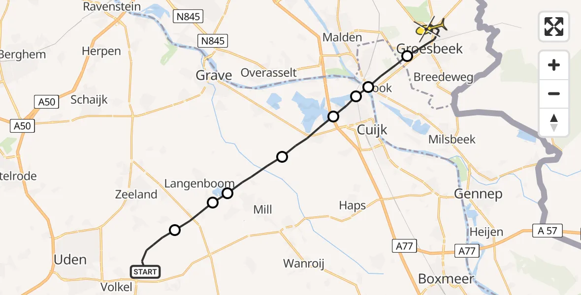 Routekaart van de vlucht: Lifeliner 3 naar Groesbeek