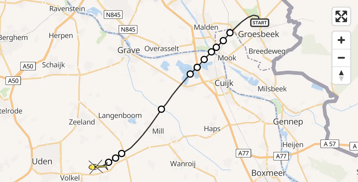 Routekaart van de vlucht: Lifeliner 3 naar Vliegbasis Volkel