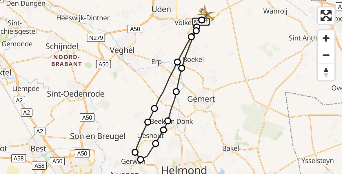 Vluchtroute Traumahelikopter Vliegbasis Volkel - Vliegbasis Volkel, 06 juli 2022, 05:27