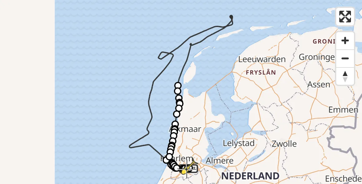 Routekaart van de vlucht: Politieheli naar Schiphol