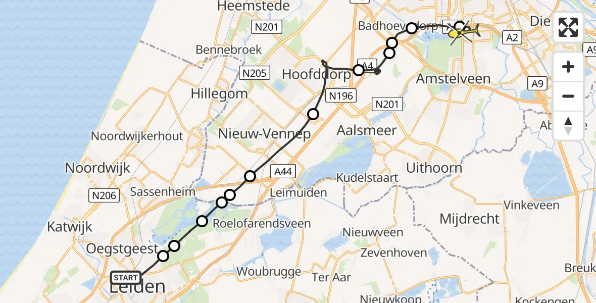 Routekaart van de vlucht: Lifeliner 1 naar VU Medisch Centrum Amsterdam