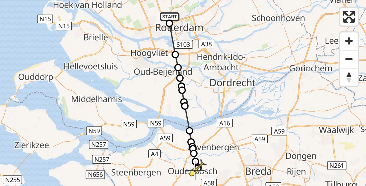 Routekaart van de vlucht: Lifeliner 2 naar Oudenbosch