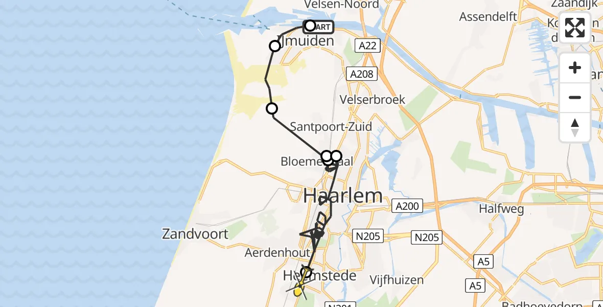 Routekaart van de vlucht: Politieheli naar Heemstede