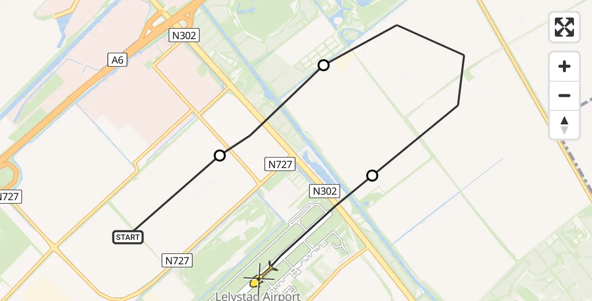 Routekaart van de vlucht: Politiehelikopter naar Lelystad Airport