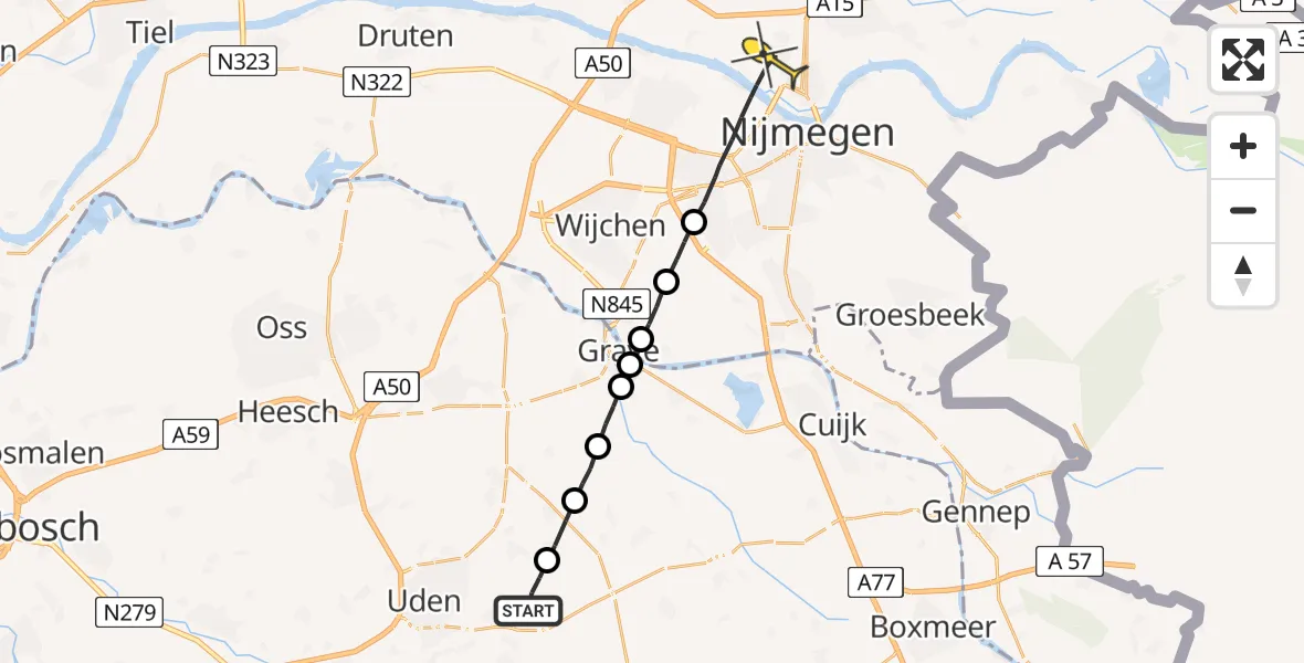 Routekaart van de vlucht: Lifeliner 3 naar Nijmegen