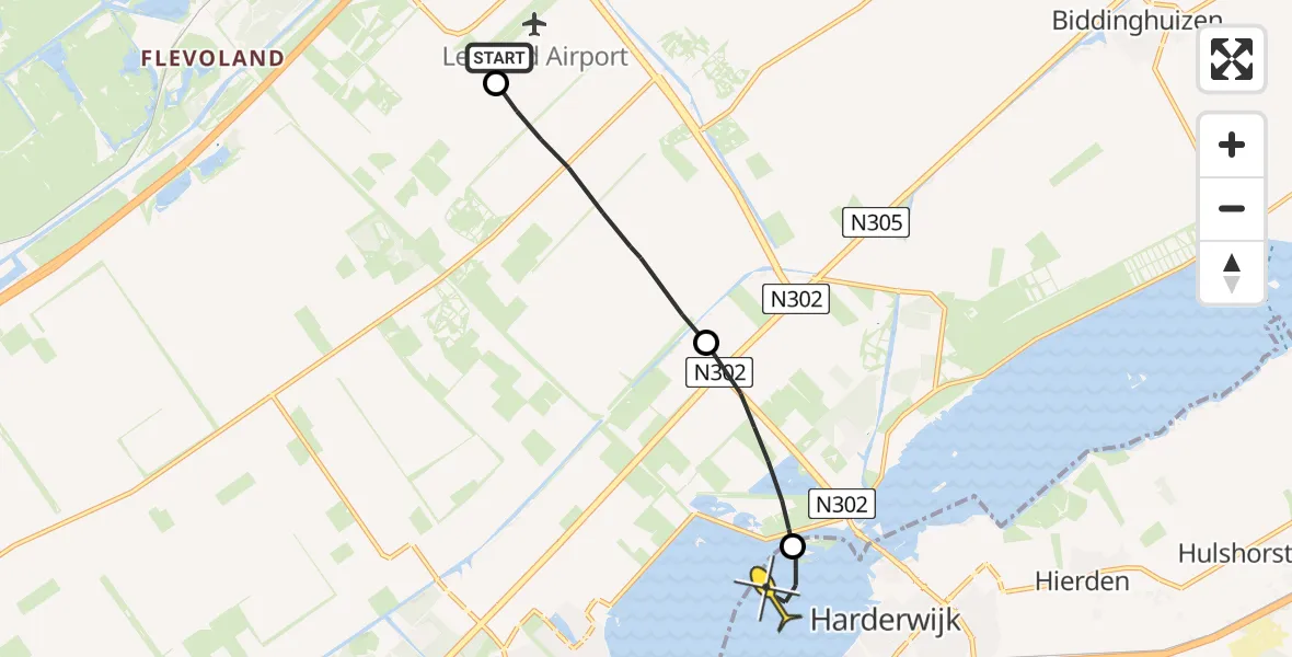 Routekaart van de vlucht: Politiehelikopter naar Harderwijk