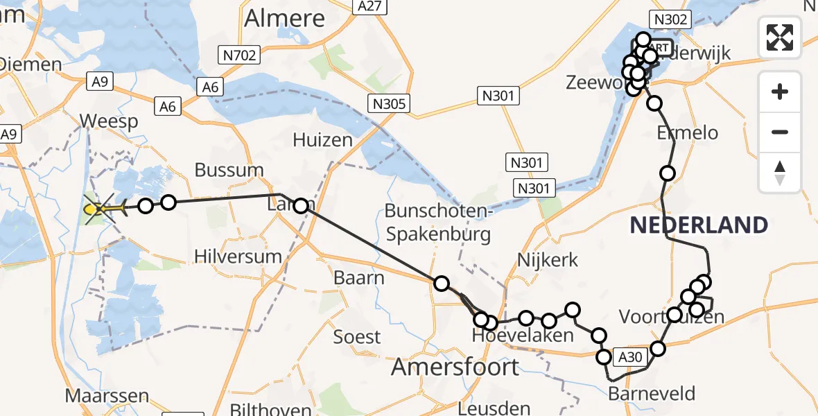 Routekaart van de vlucht: Politiehelikopter naar Vreeland