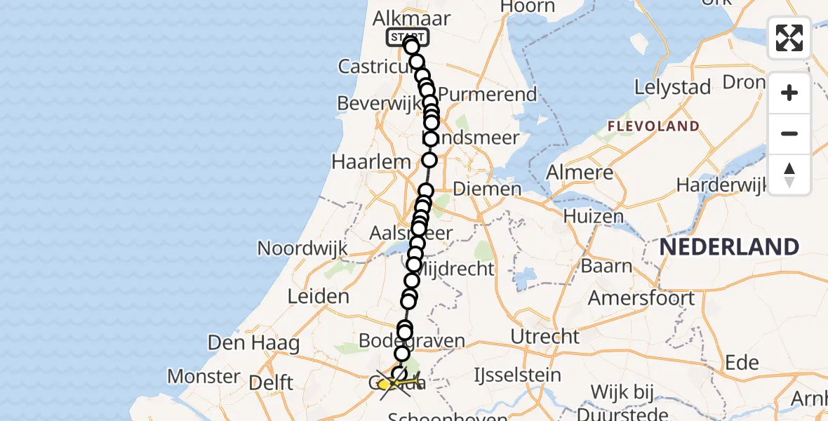 Routekaart van de vlucht: Lifeliner 1 naar Gouda