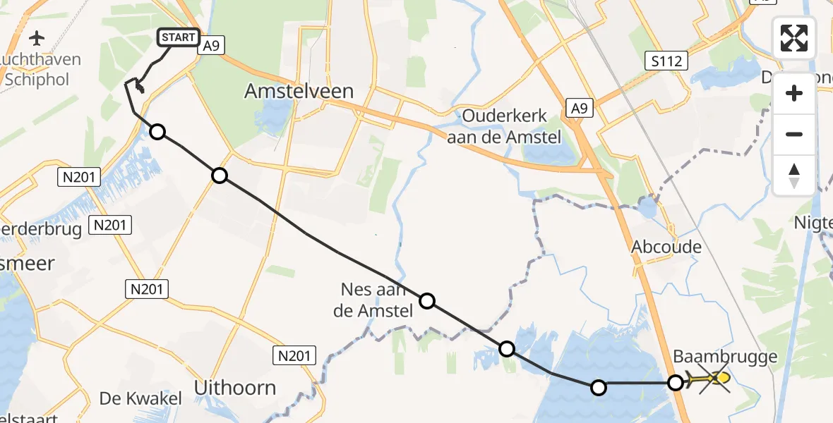 Routekaart van de vlucht: Politieheli naar Baambrugge