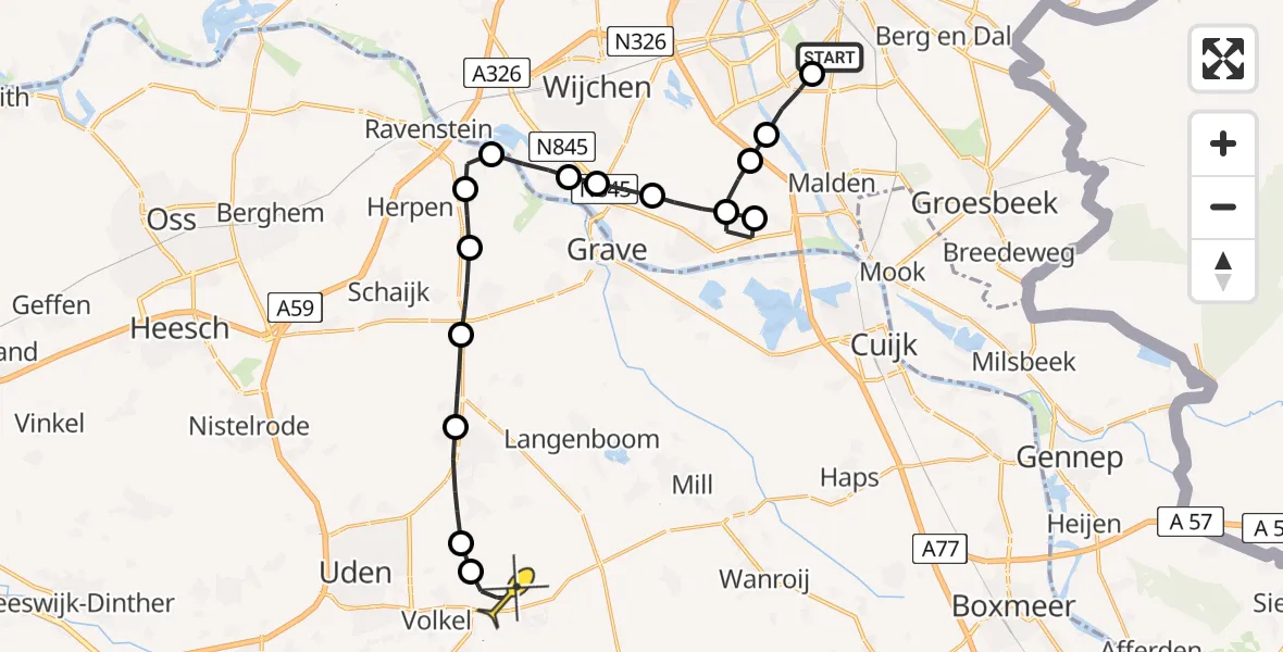 Routekaart van de vlucht: Lifeliner 3 naar Vliegbasis Volkel