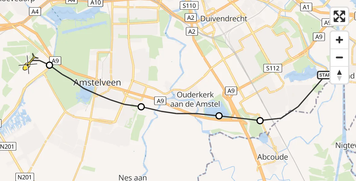 Routekaart van de vlucht: Politieheli naar Schiphol