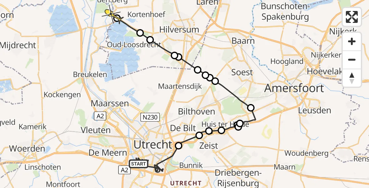 Routekaart van de vlucht: Politieheli naar Vreeland