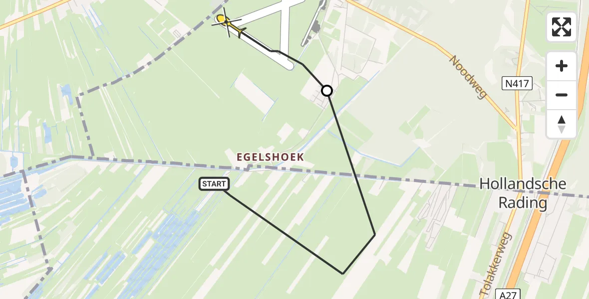 Routekaart van de vlucht: Politiehelikopter naar Vliegveld Hilversum