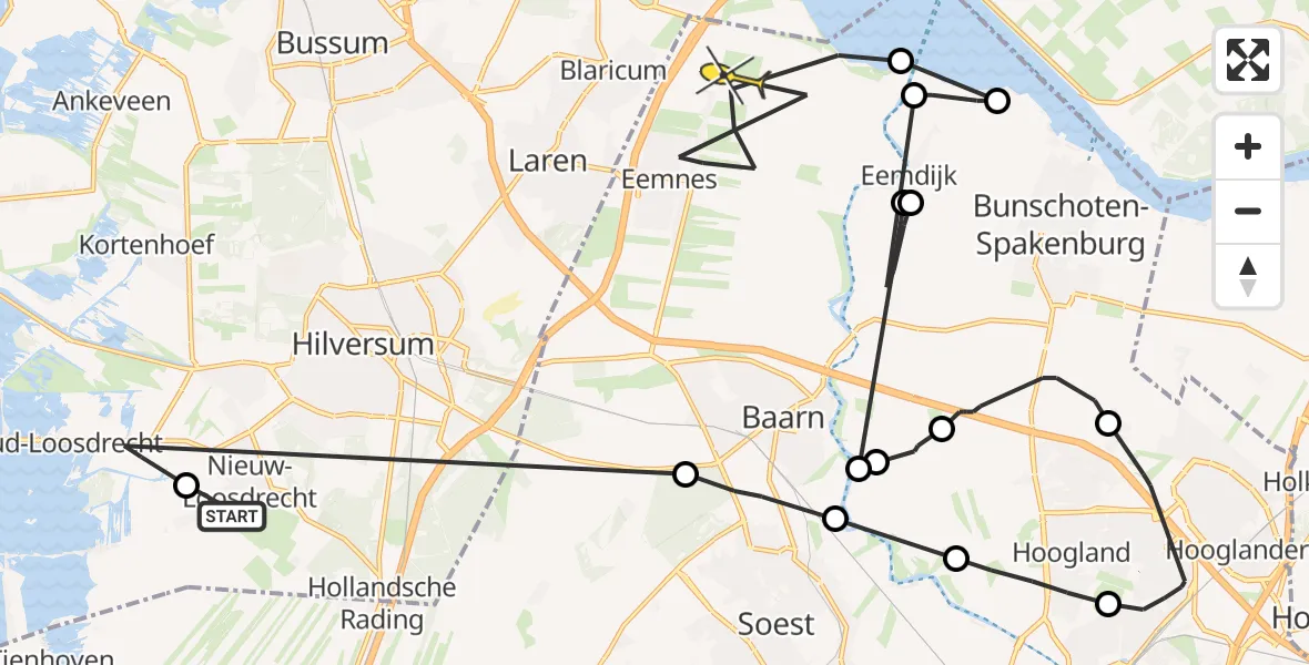 Routekaart van de vlucht: Politieheli naar Eemnes