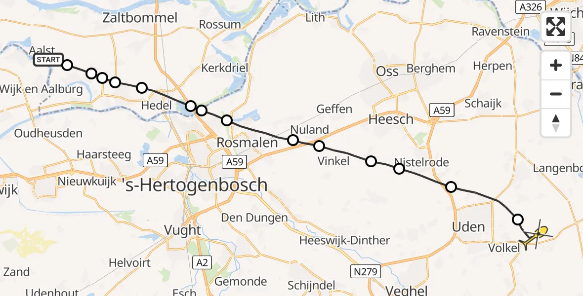 Routekaart van de vlucht: Lifeliner 3 naar Vliegbasis Volkel