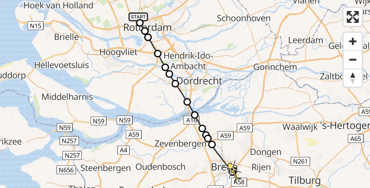 Routekaart van de vlucht: Lifeliner 2 naar Breda