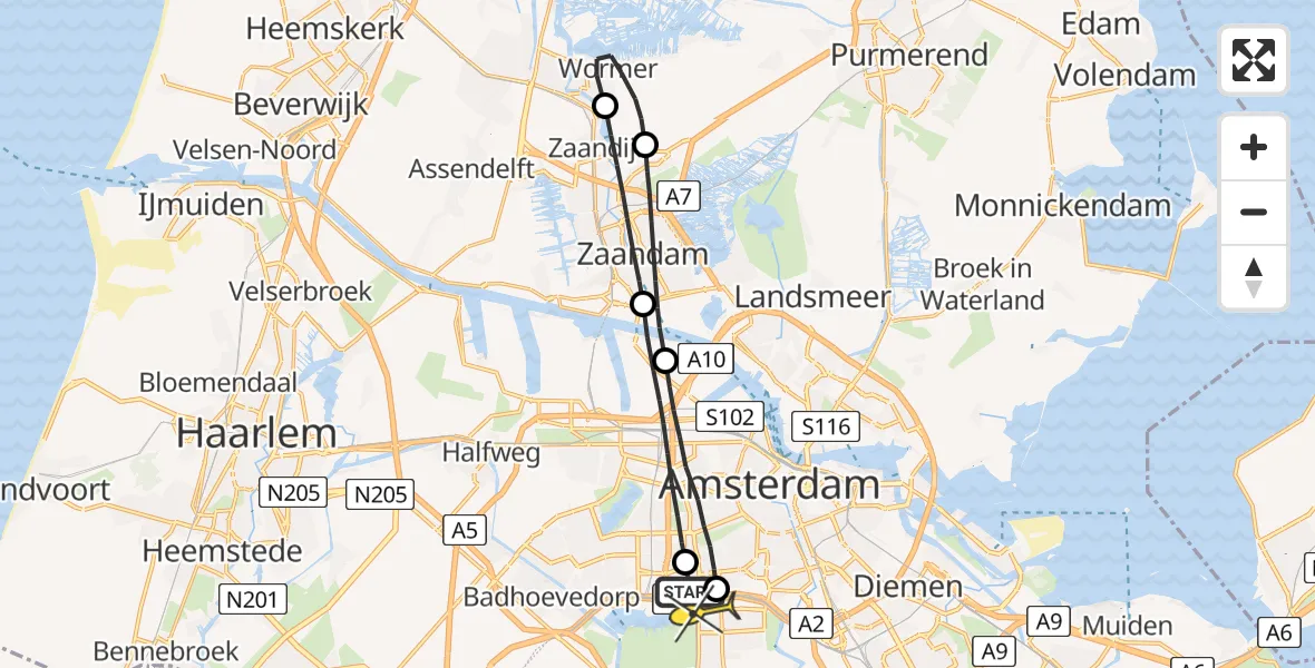 Routekaart van de vlucht: Lifeliner 1 naar VU Medisch Centrum Amsterdam
