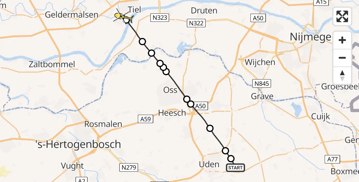 Routekaart van de vlucht: Lifeliner 3 naar Tiel