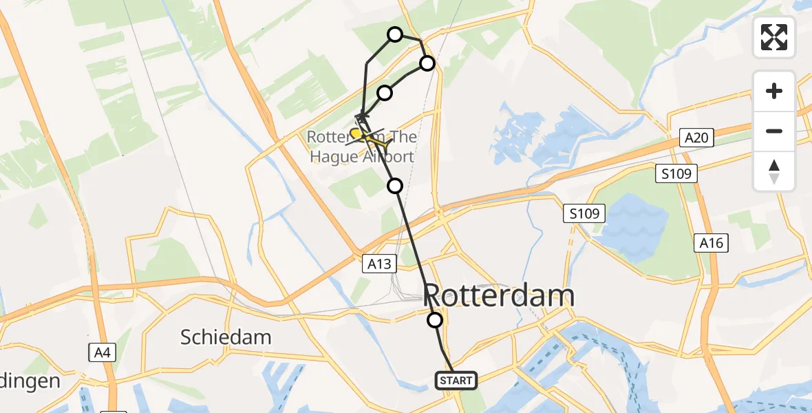 Routekaart van de vlucht: Lifeliner 2 naar Rotterdam The Hague Airport