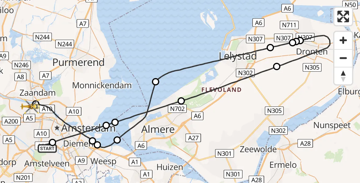 Vluchtroute Traumahelikopter VU Medisch Centrum Amsterdam - Amsterdam Heliport, 07 juli 2022, 00:26