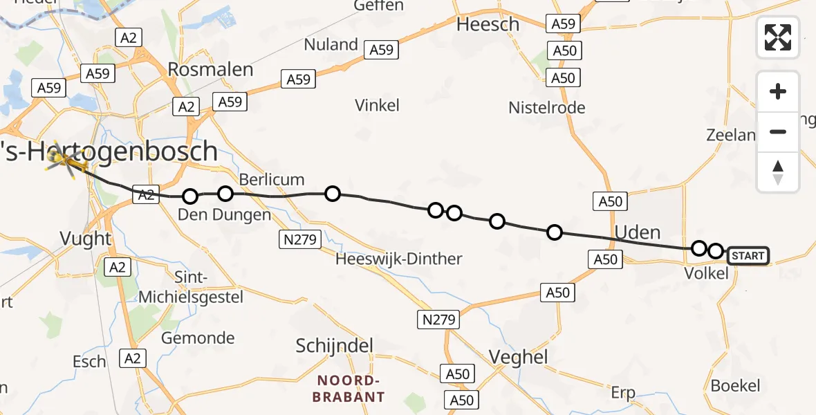 Vluchtroute Traumahelikopter Vliegbasis Volkel - 's-Hertogenbosch, 07 juli 2022, 04:12