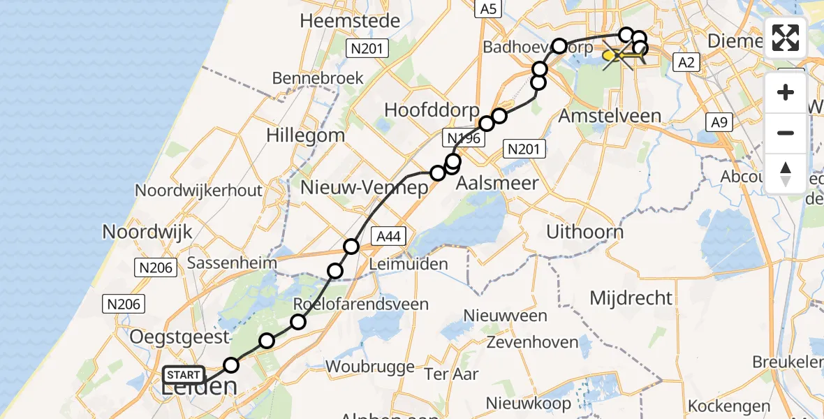 Routekaart van de vlucht: Lifeliner 1 naar VU Medisch Centrum Amsterdam