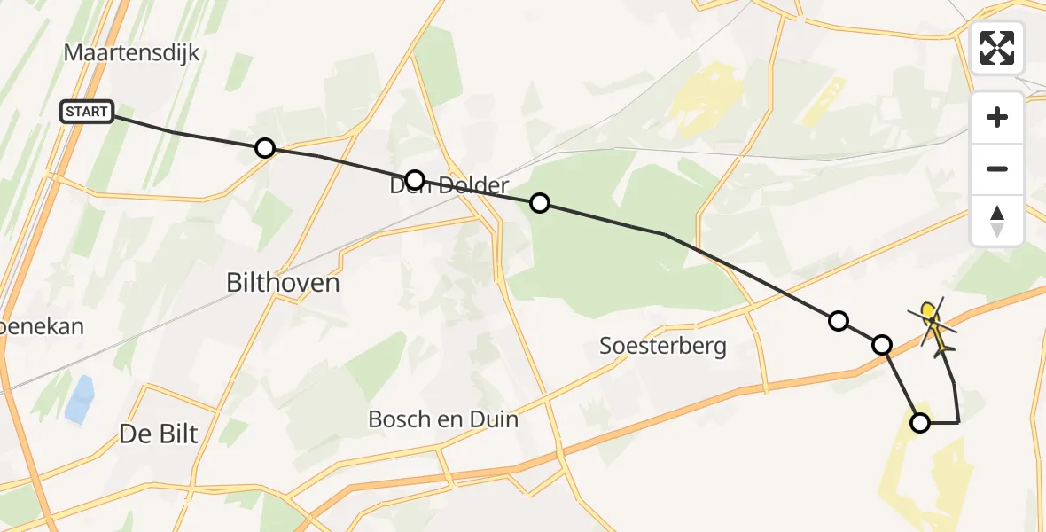 Routekaart van de vlucht: Politieheli naar Leusden