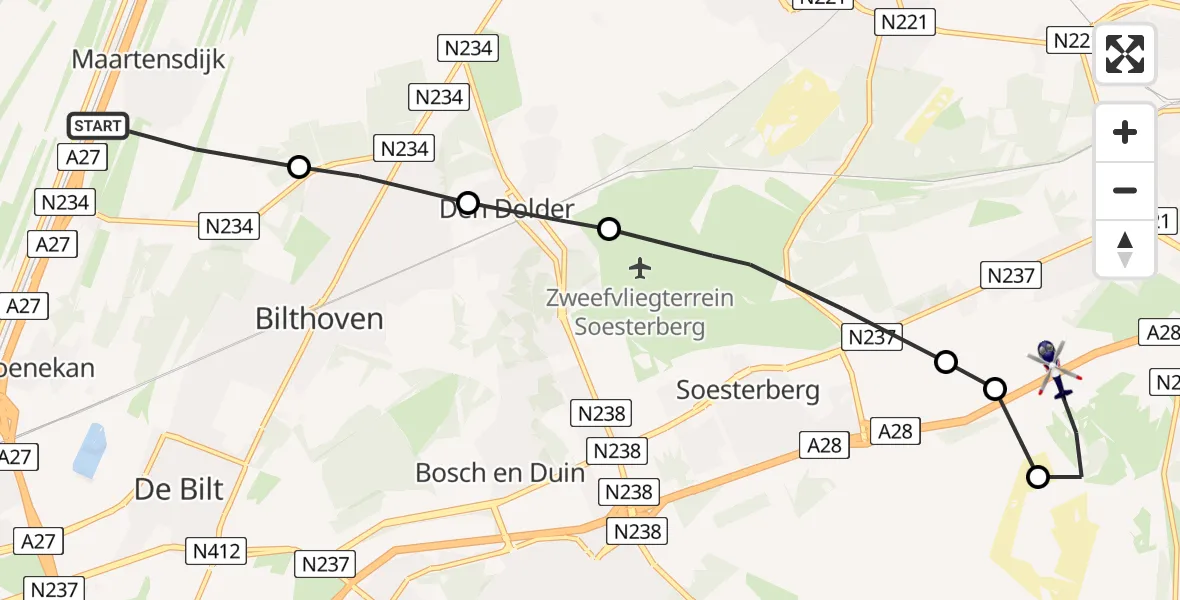 Vluchtroute Politiehelikopter Maartensdijk - Leusden, 07 juli 2022, 07:03