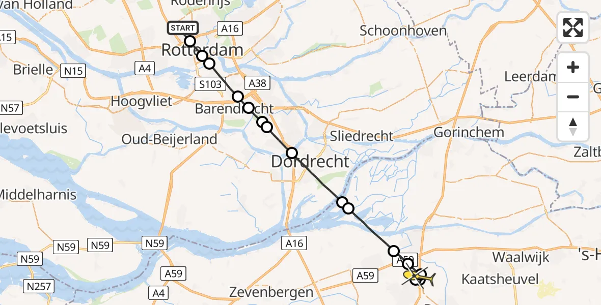 Routekaart van de vlucht: Lifeliner 2 naar Oosterhout