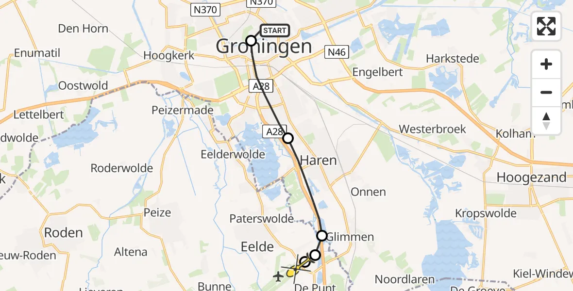 Routekaart van de vlucht: Lifeliner 4 naar Groningen Airport Eelde