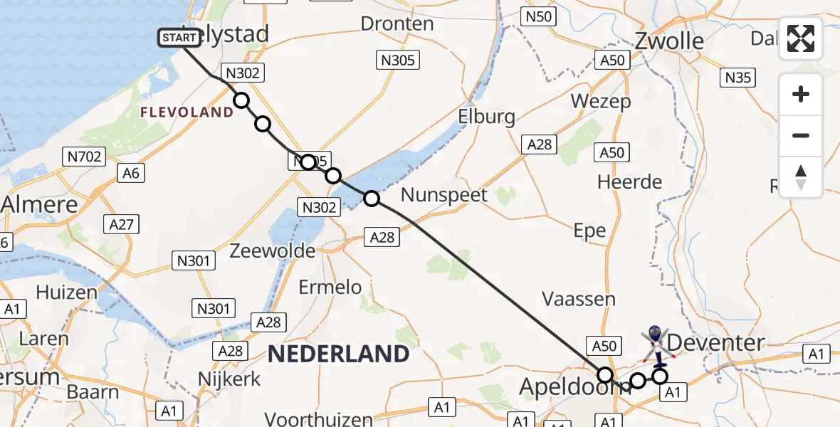 Vluchtroute Politiehelikopter Lelystad - Twello, 07 juli 2022, 09:58