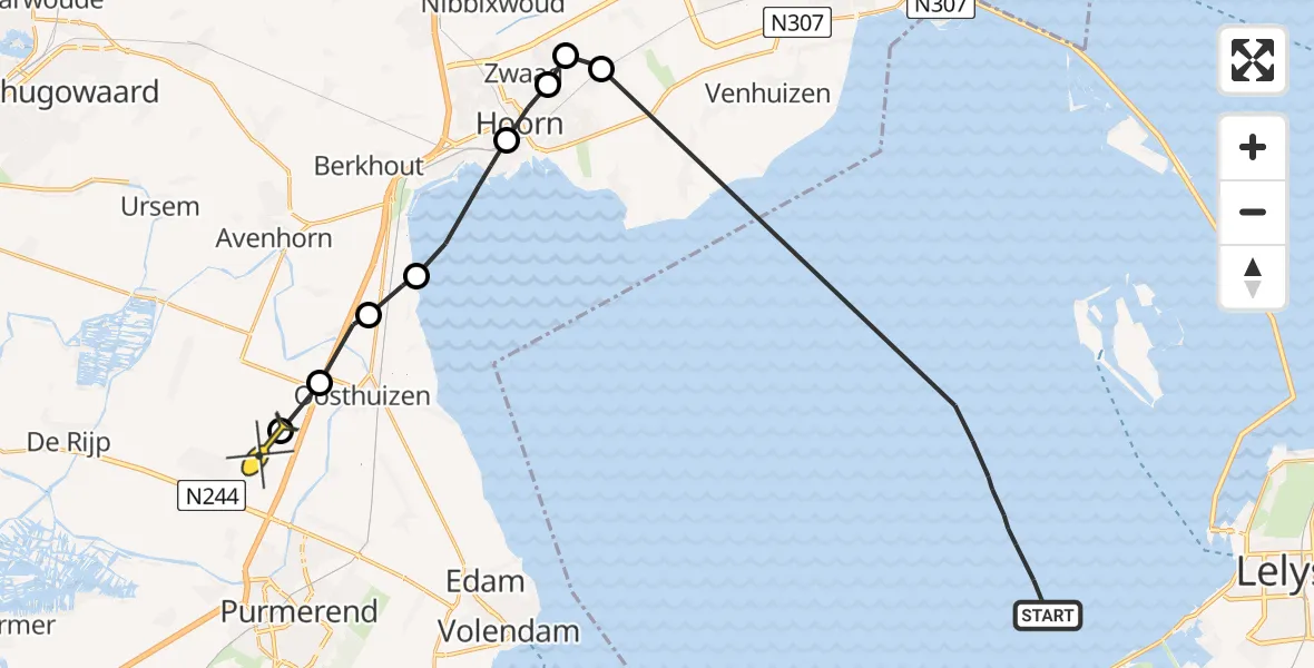 Routekaart van de vlucht: Politiehelikopter naar Middenbeemster