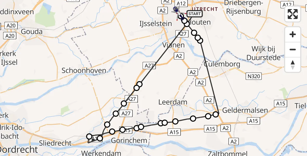 Vluchtroute Politiehelikopter Houten - Nieuwegein, 07 juli 2022, 10:37