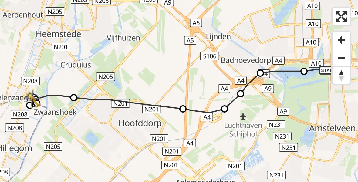 Vluchtroute Traumahelikopter VU Medisch Centrum Amsterdam - Bennebroek, 07 juli 2022, 10:49