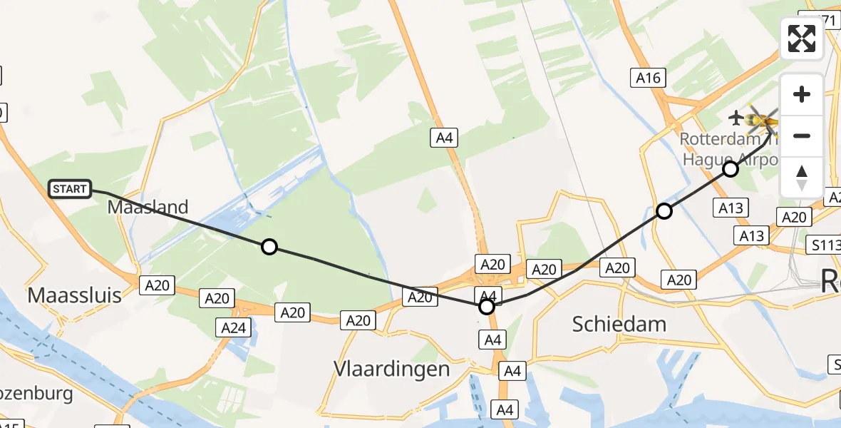 Vluchtroute Traumahelikopter Maasland - Rotterdam The Hague Airport, 07 juli 2022, 12:43